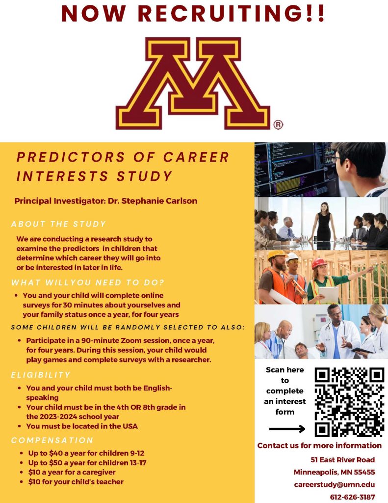 Flyer for Predictors of Career Interests Study
