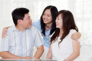 Asian college student and parents 
