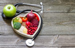 Fruit and Vegetables in Heart Shape with stethoscope