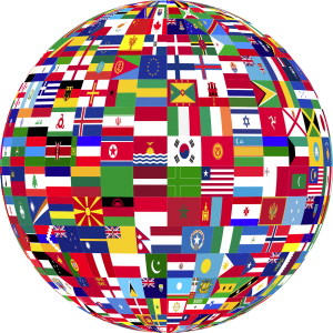 graphic of a globe tiled with various national flags