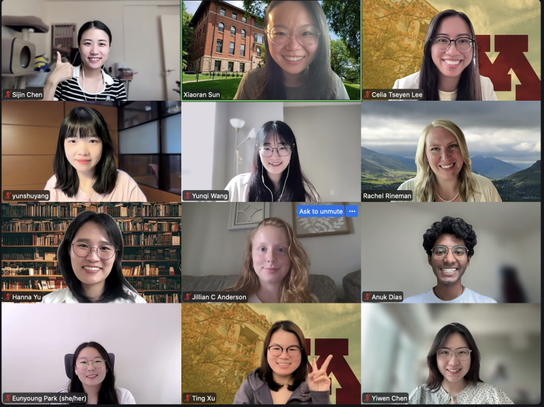 Screenshot of Technology, Teens, and Families Lab members in a Zoom meeting, smiling at the camera.