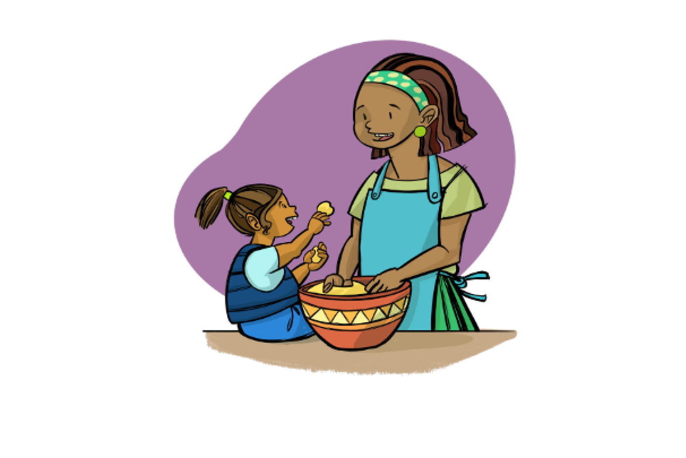 mother and child cook together